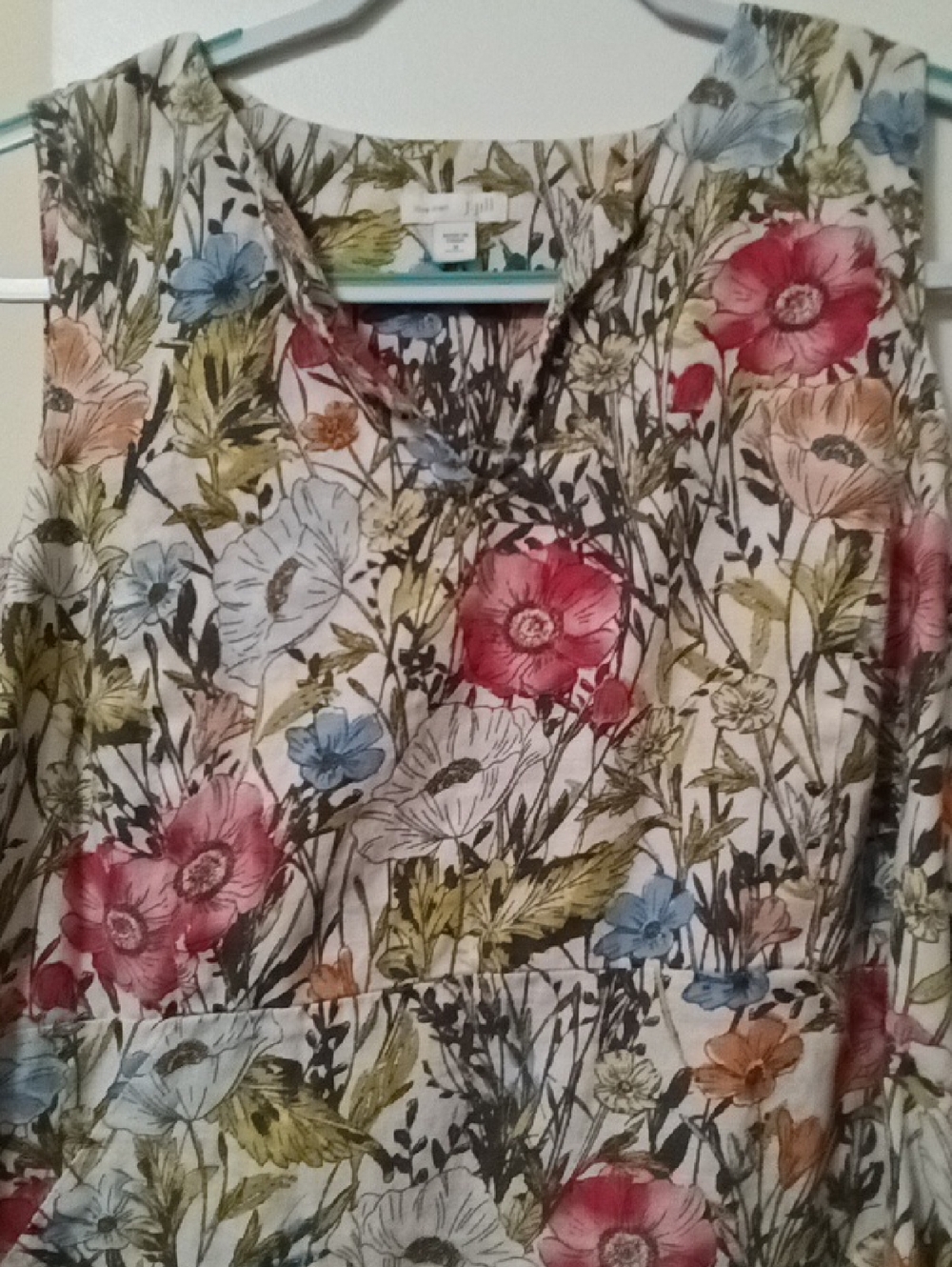 J. Jill Floral Sleeveless Midi Dress - Pink, Blue, Green on Cream - Picture 3 of 3